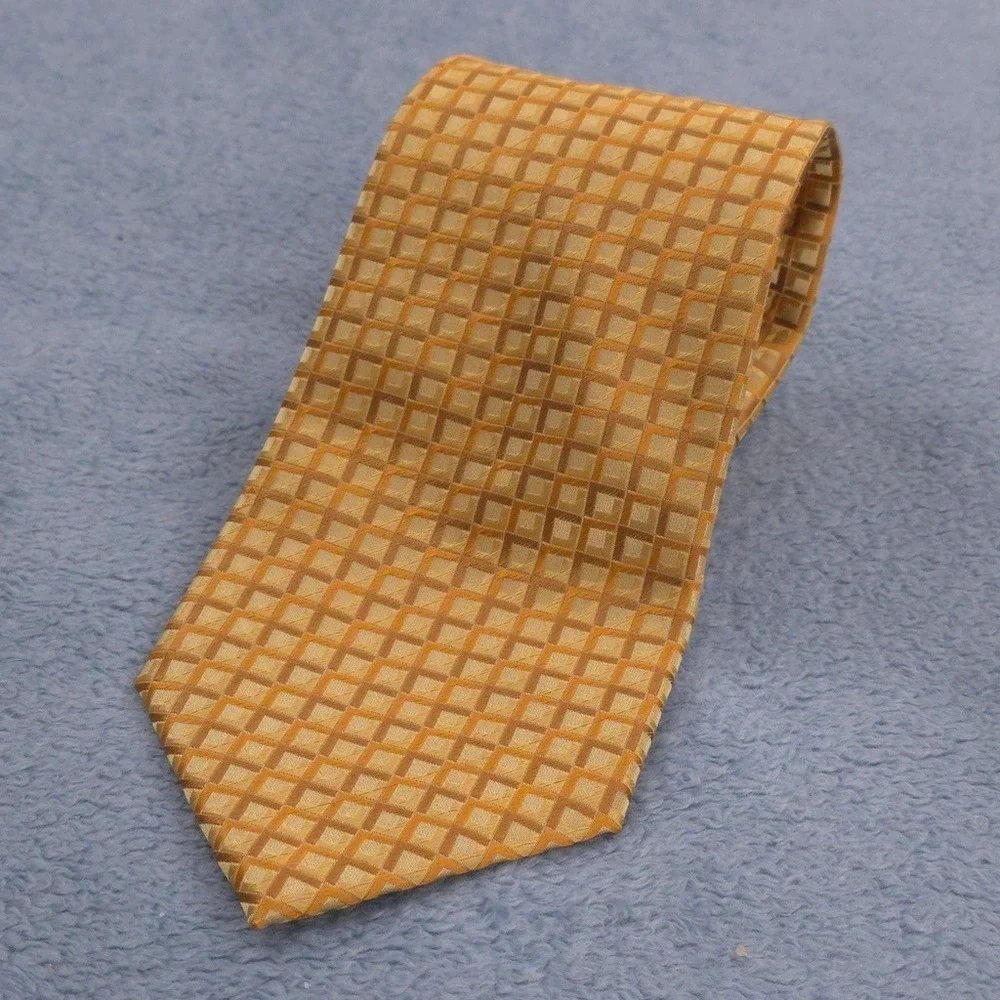 Enrico Giordano Signature Collection Silk Tie Mens Orange Gold Geometric Squares